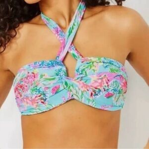 Lilly Pulitzer Bikini Eddee Bandeau Top Celestial Blue Cay To My Heart SZ 2